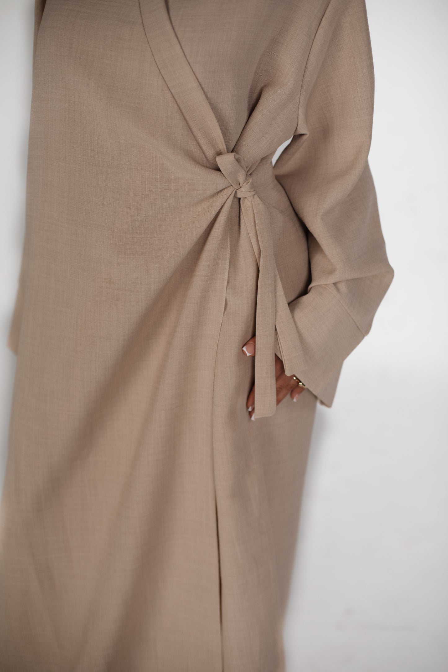 Abaya Kleid mit seitlicher Schleife - Beige