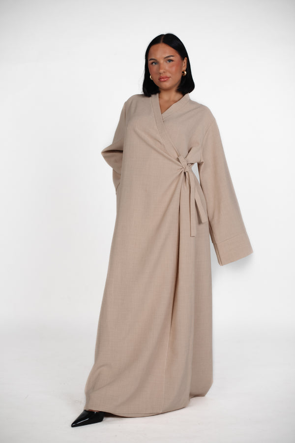 Abaya Kleid mit seitlicher Schleife - Beige