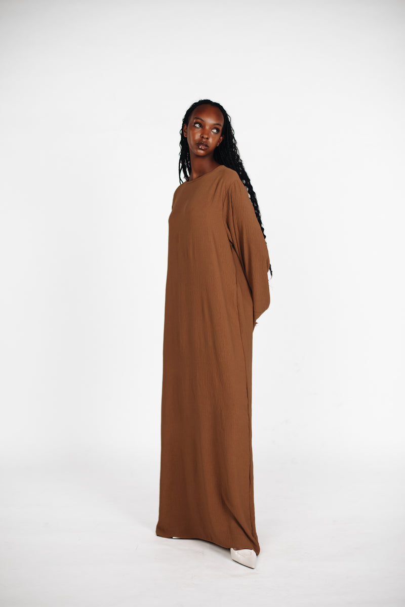 Schlichte lange Abaya aus Jazz - Karamellbraun