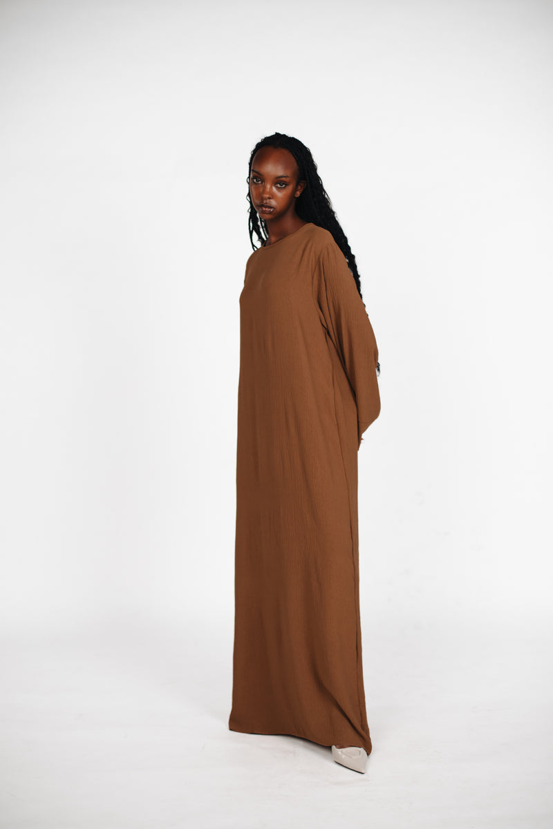 Schlichte lange Abaya aus Jazz - Karamellbraun