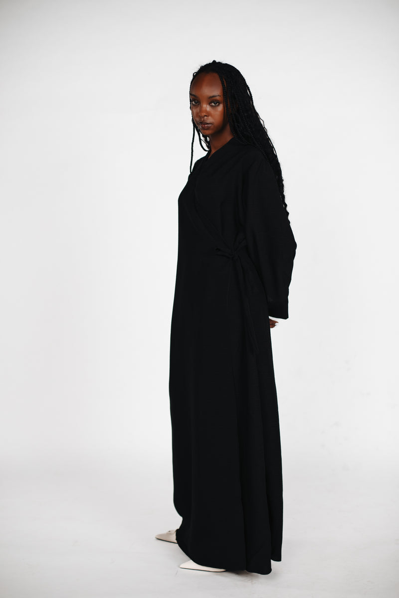 Abaya Kleid mit seitlicher Schleife - Schwarz