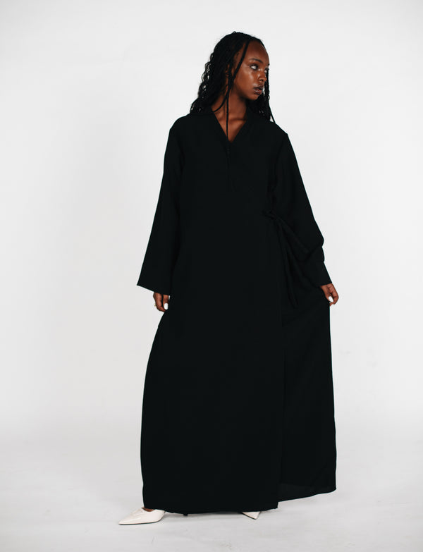 Abaya Kleid mit seitlicher Schleife - Schwarz