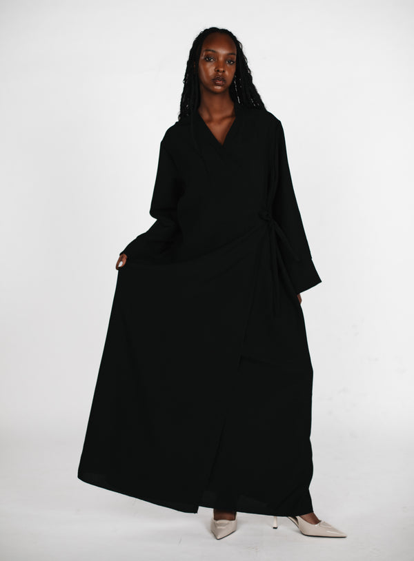 Abaya Kleid mit seitlicher Schleife - Schwarz