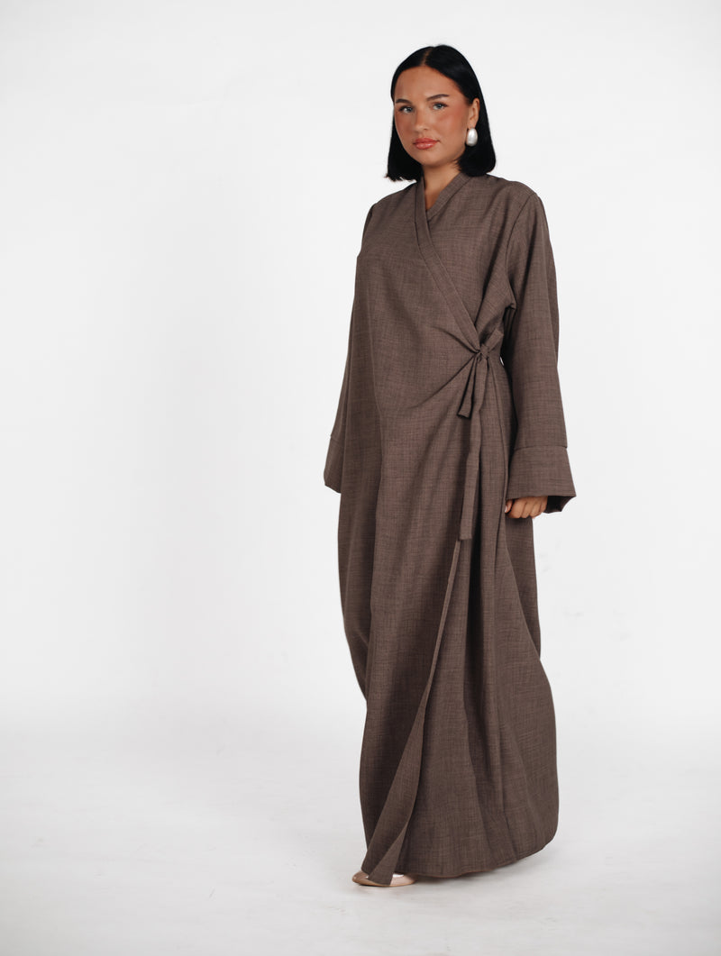 Abaya Kleid mit seitlicher Schleife - Taupe