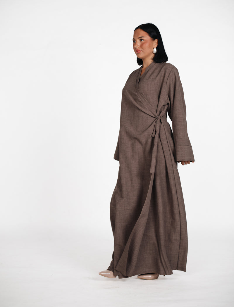 Abaya Kleid mit seitlicher Schleife - Taupe