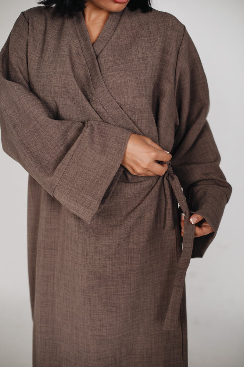 Abaya Kleid mit seitlicher Schleife - Taupe