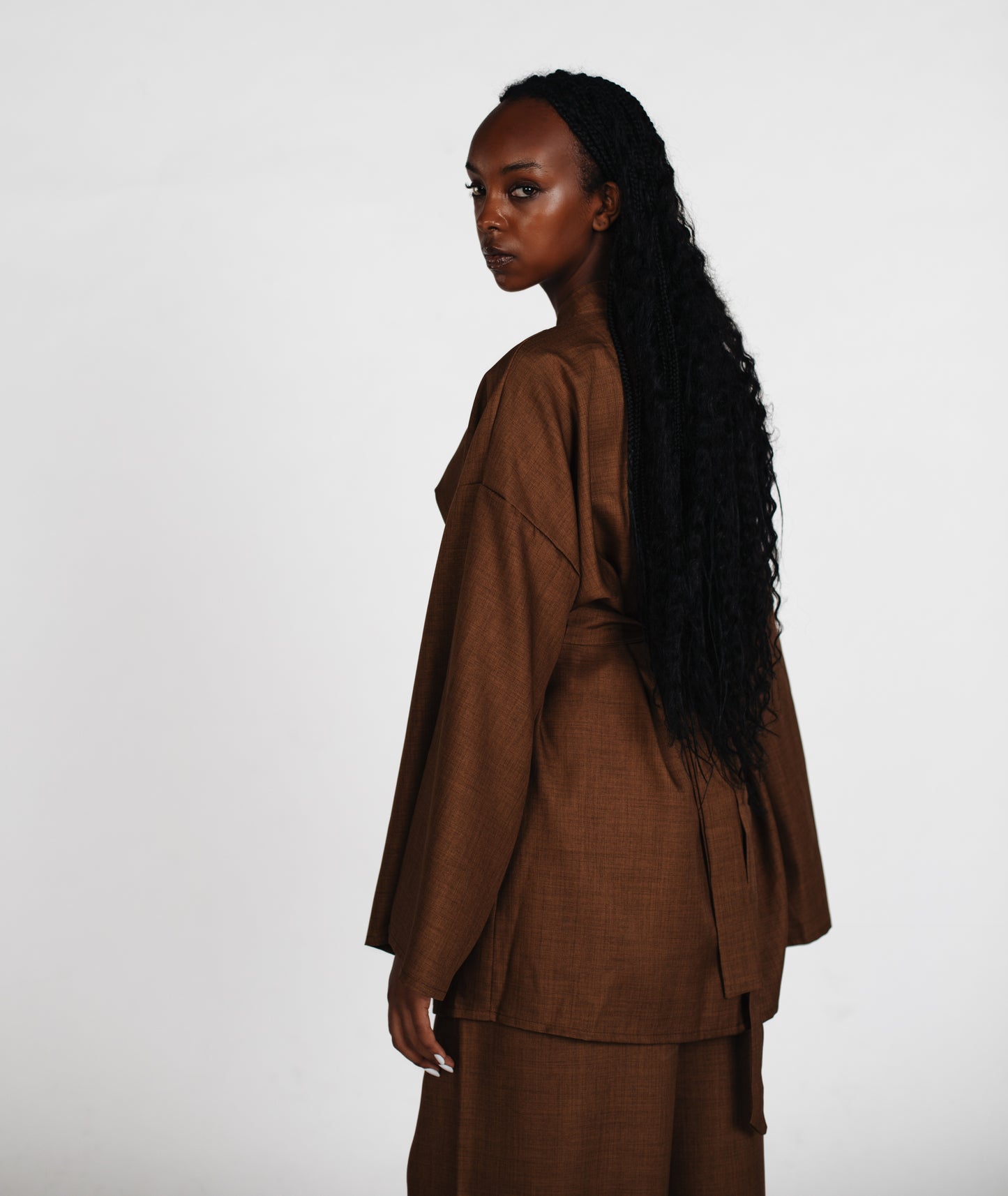 Kimono with Pants Two-Piece - Brown 