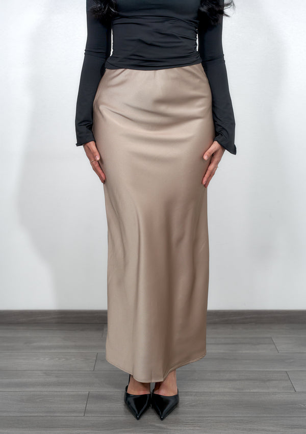 Long satin skirt - beige