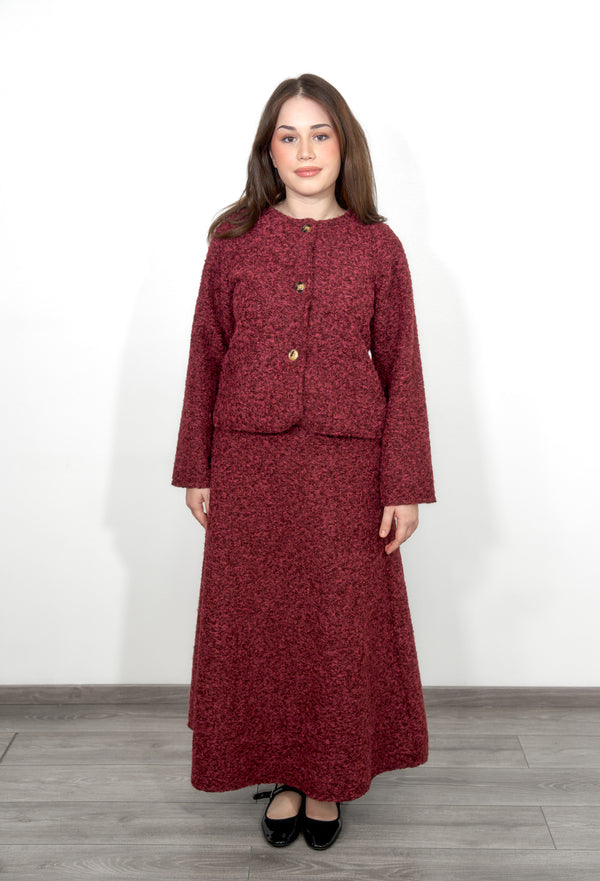 Elegant knitted set with jacket and skirt - Burgundy