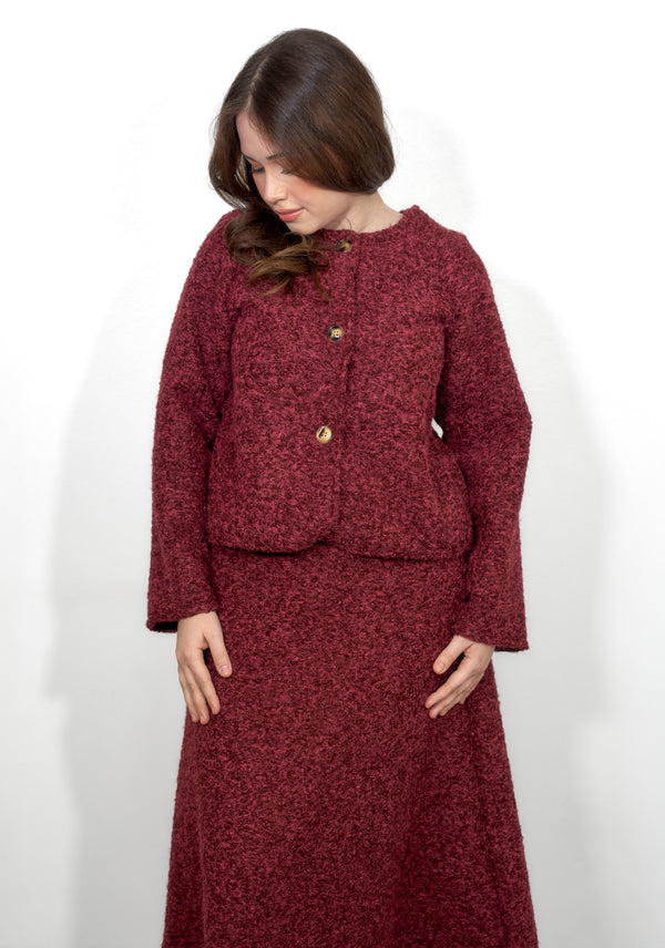 Elegant knitted set with jacket and skirt - Burgundy