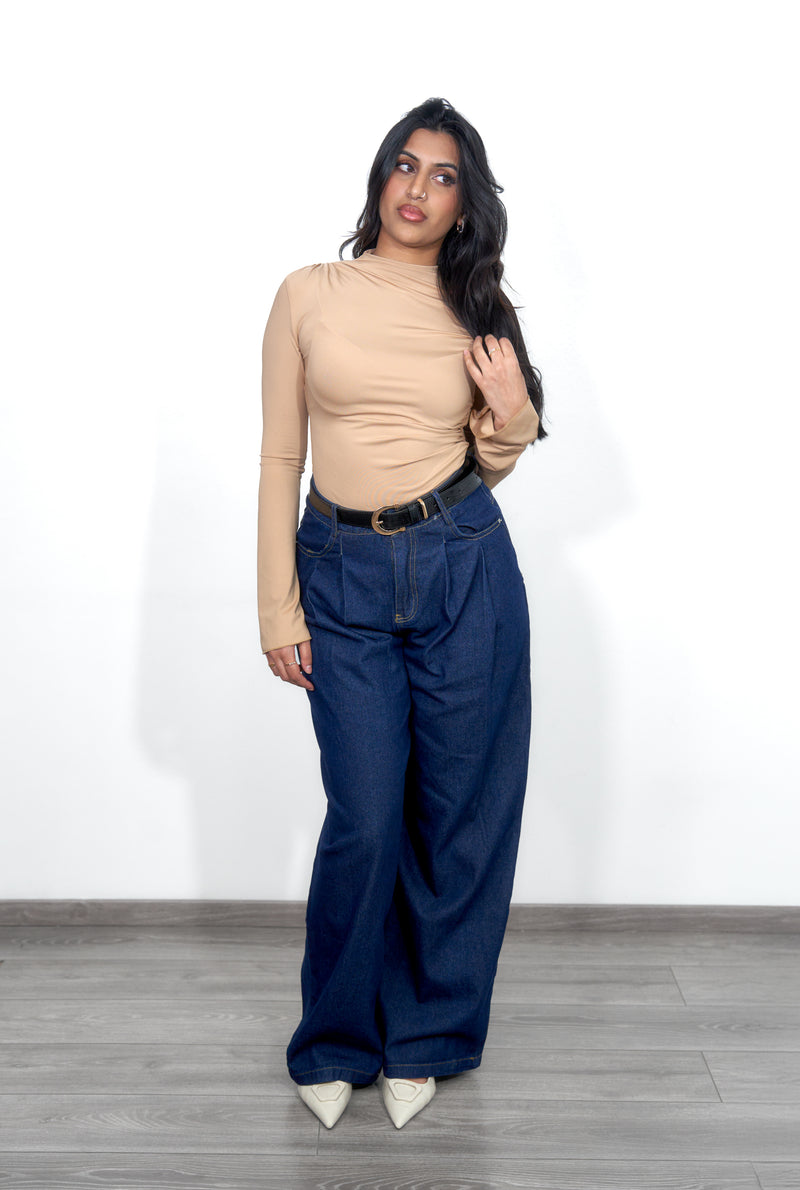 Wide leg jeans with pleats - denim