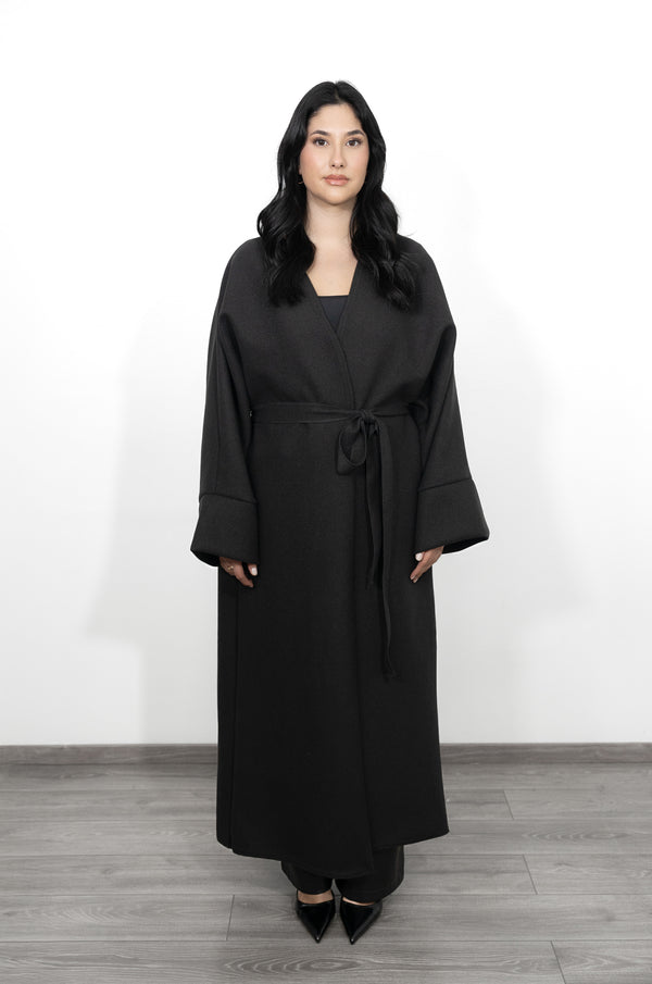 Caban Coat with Belt - Black