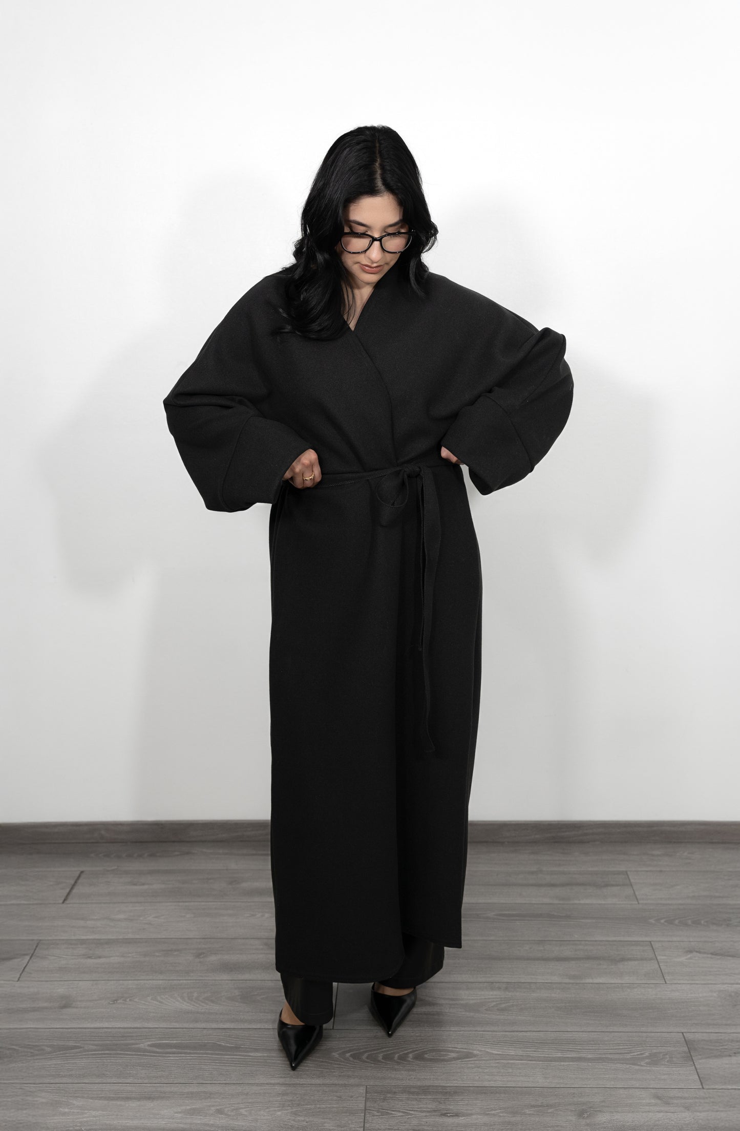 Manteau caban avec ceinture - Noir