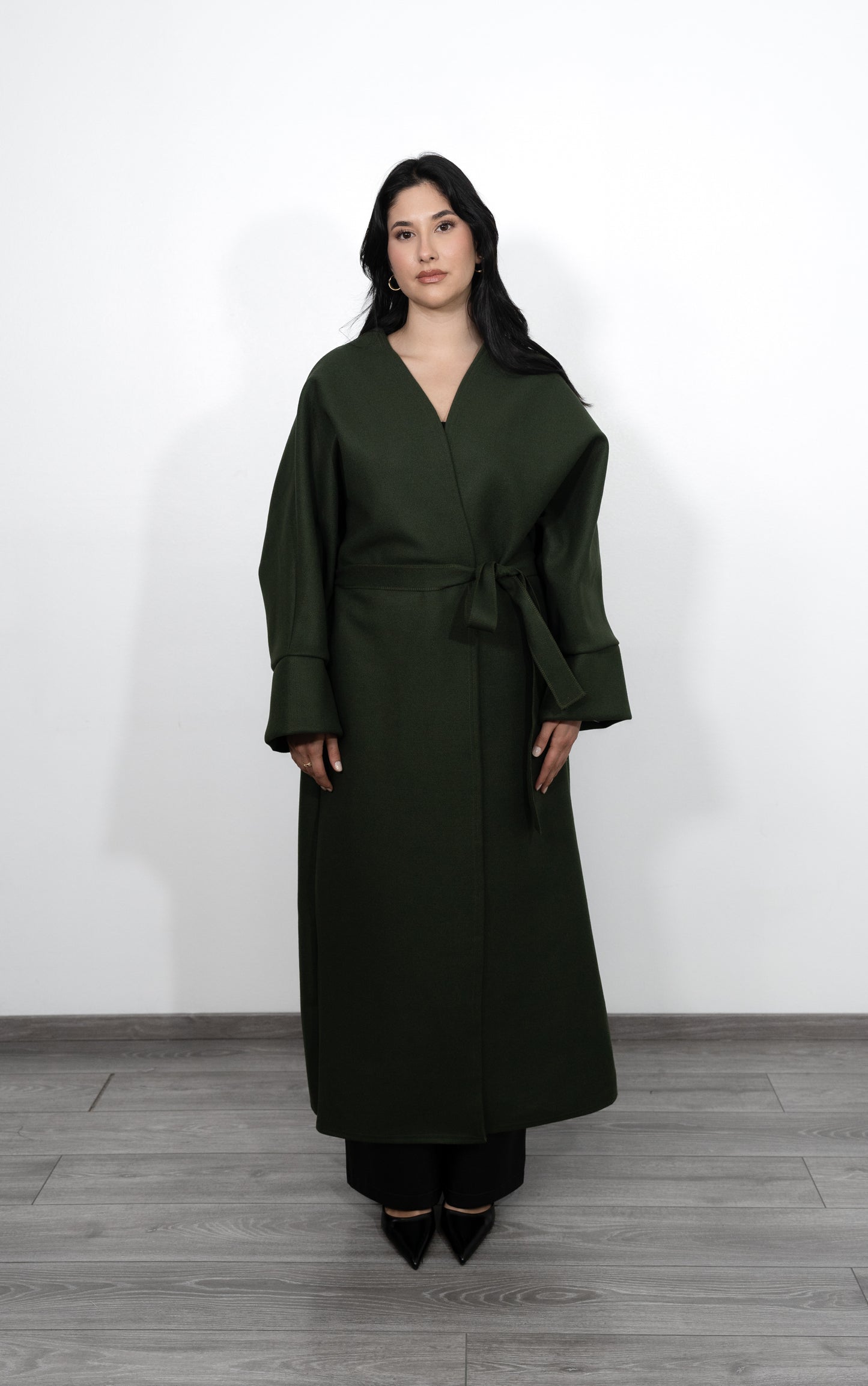 Caban Coat with Belt - Dark Green