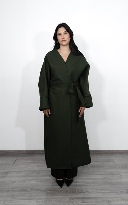 Caban Coat with Belt - Dark Green