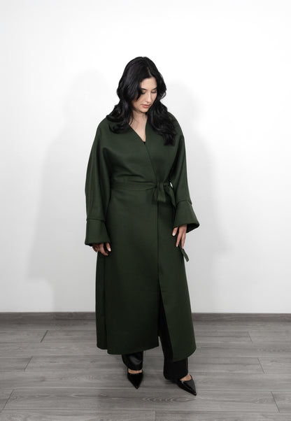 Caban Coat with Belt - Dark Green
