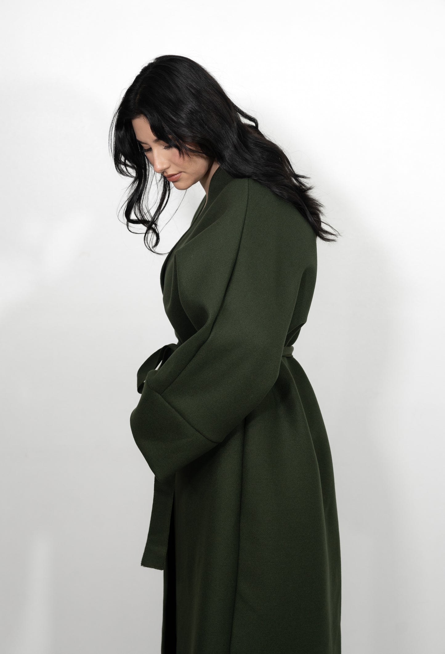 Caban Coat with Belt - Dark Green