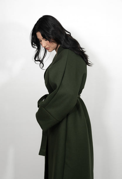 Caban Coat with Belt - Dark Green