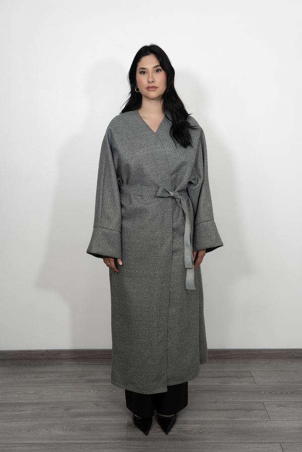 Caban Coat with Belt - Grey