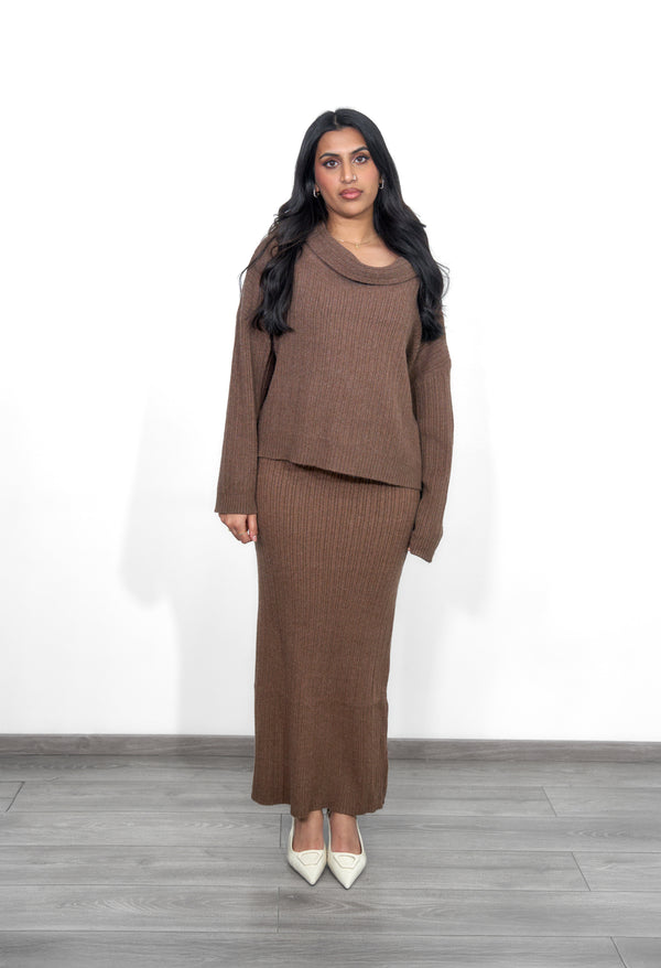 ribbed knit set of top and skirt