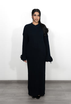 Long Oversized Knitted Dress with Bell Sleeves - Dark Blue