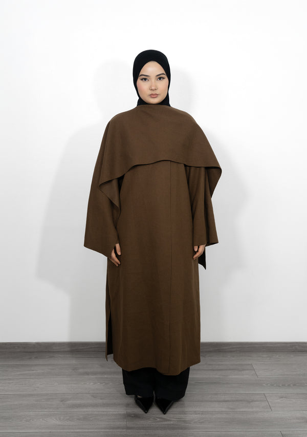 Long coat with integrated scarf - Brown