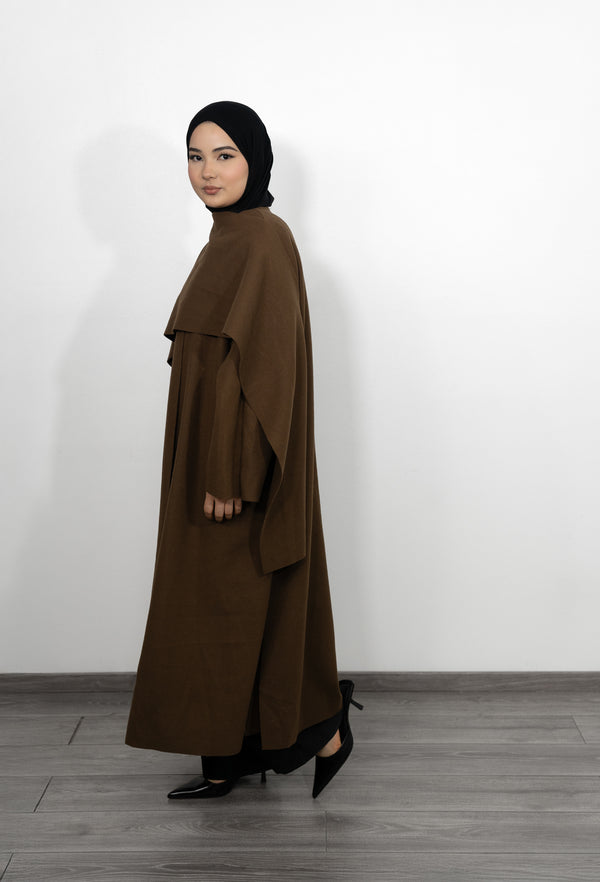 Long coat with integrated scarf - Brown