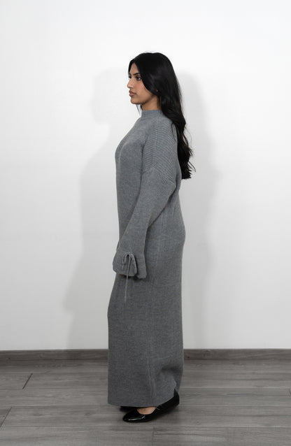 Langes Oversize Strickkleid mit Glockenärmel - Silber
