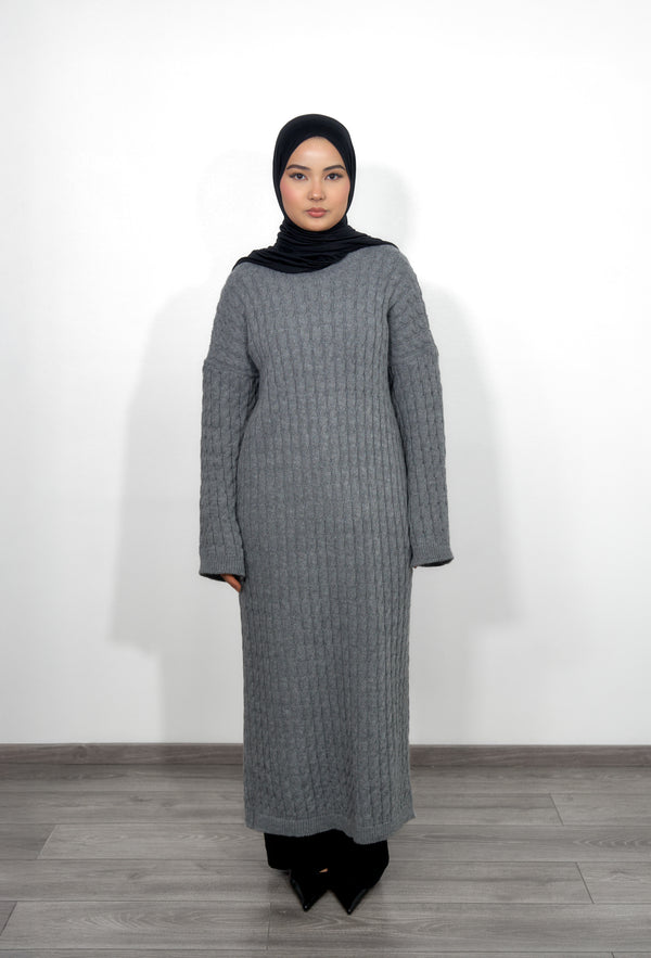 Long Knitted Dress - Grey