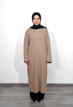 Long Knitted Dress - Beige