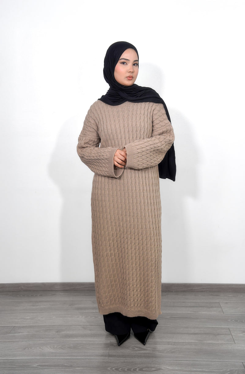 Long Knitted Dress - Beige