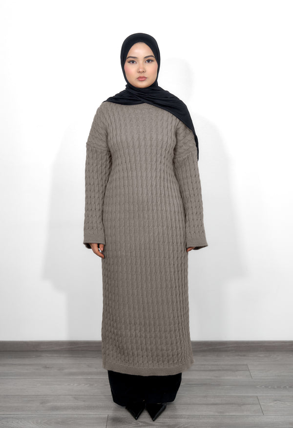 Long Knitted Dress - Taupe