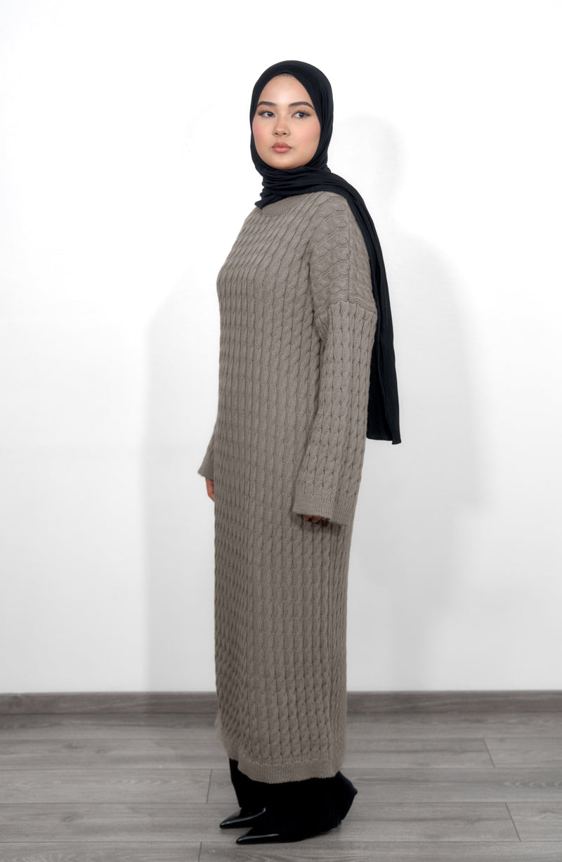 Long Knitted Dress - Taupe