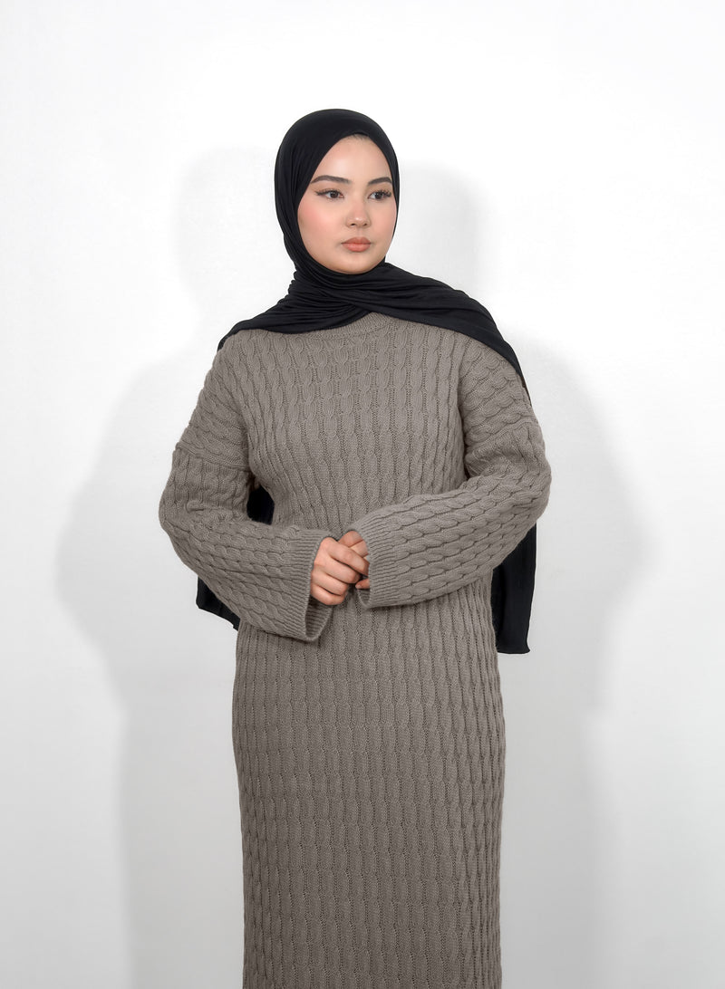 Long Knitted Dress - Taupe