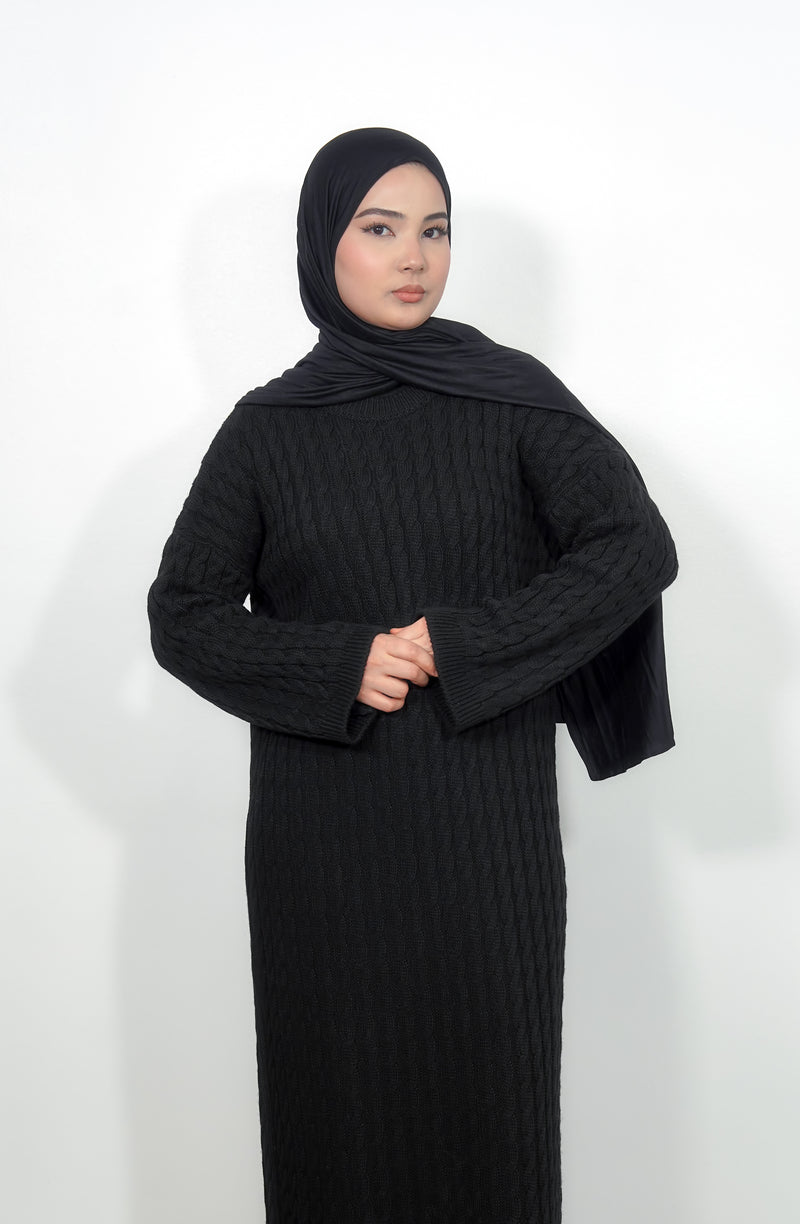 Long Knitted Dress - Black