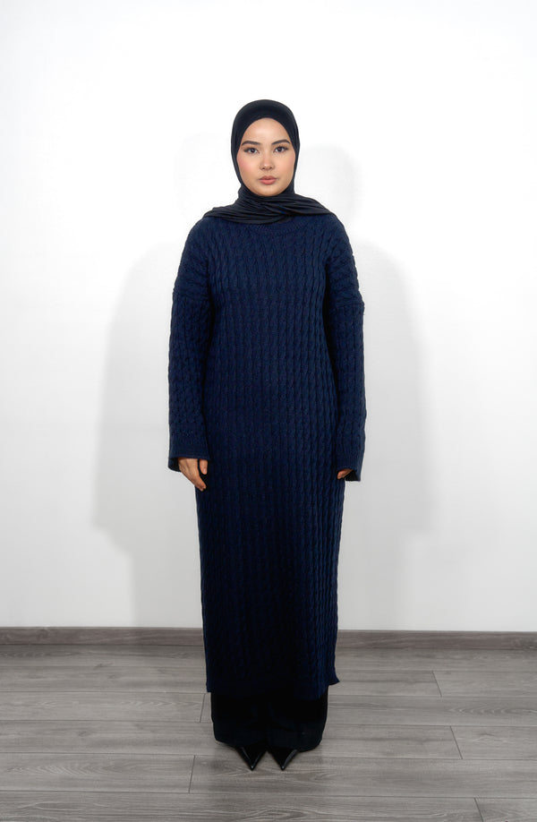 Long Knitted Dress - Dark Blue