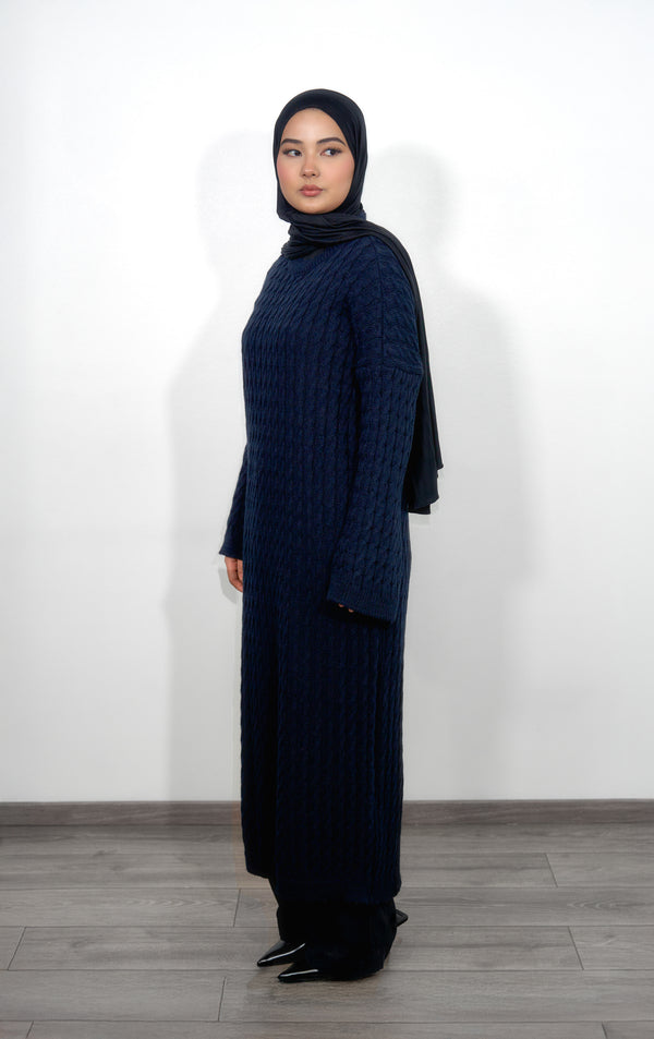 Long Knitted Dress - Dark Blue