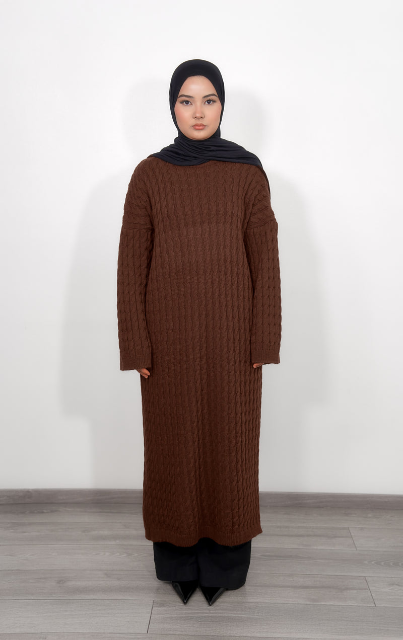 Long Knitted Dress - Brown