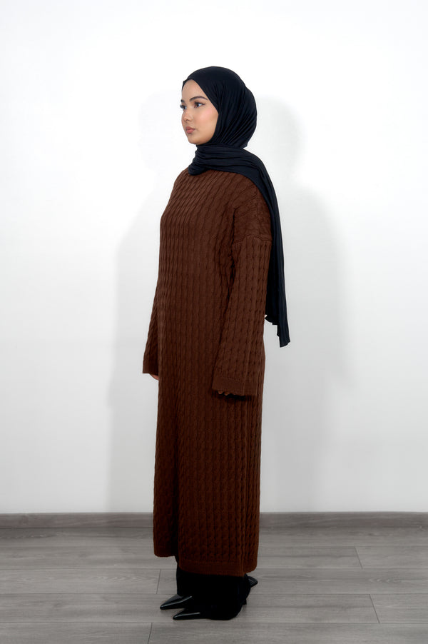 Long Knitted Dress - Brown