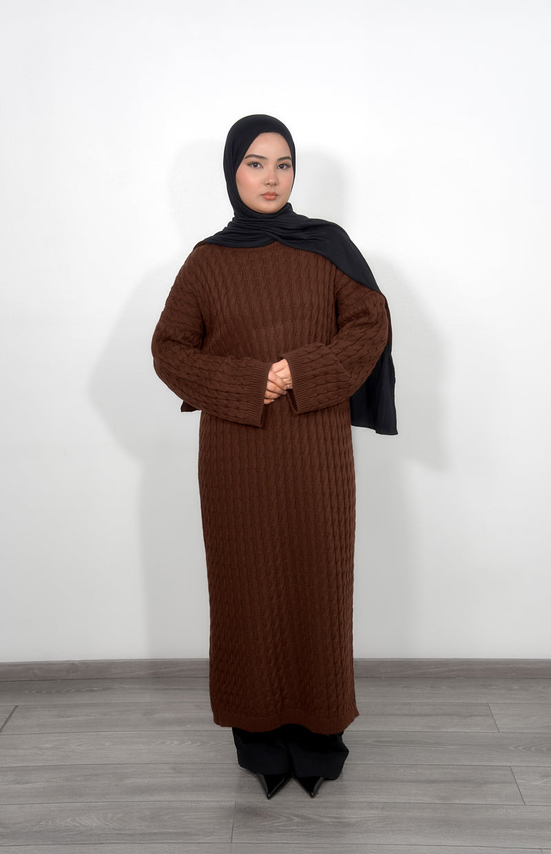 Long Knitted Dress - Brown