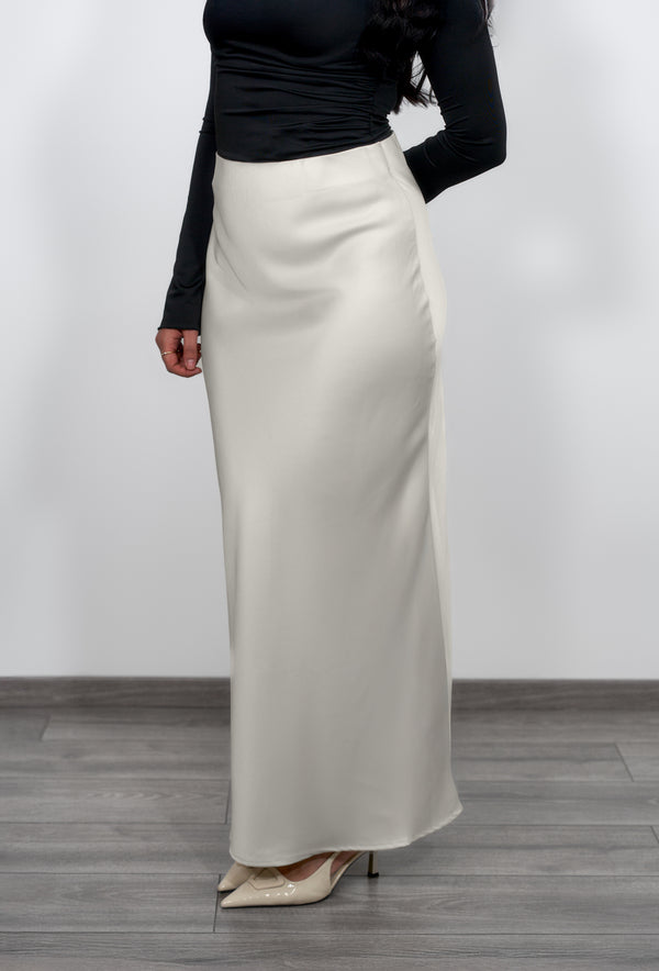 Long Satin Skirt - White