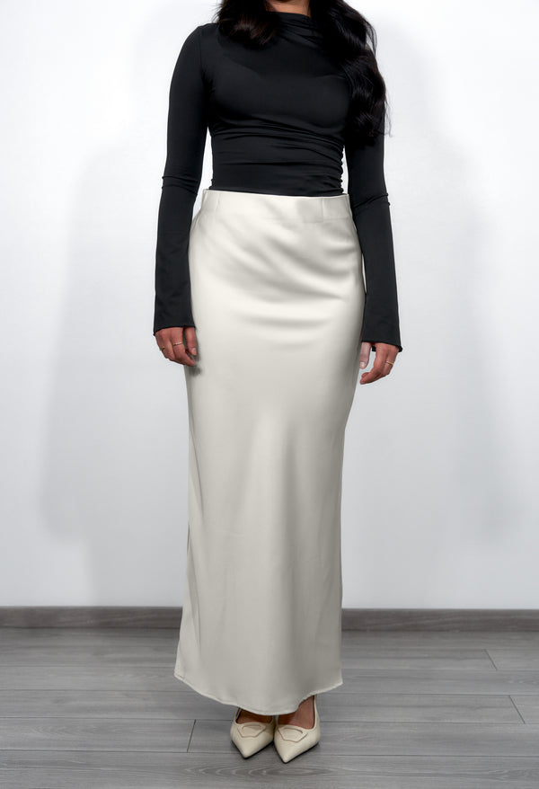 Long Satin Skirt - White