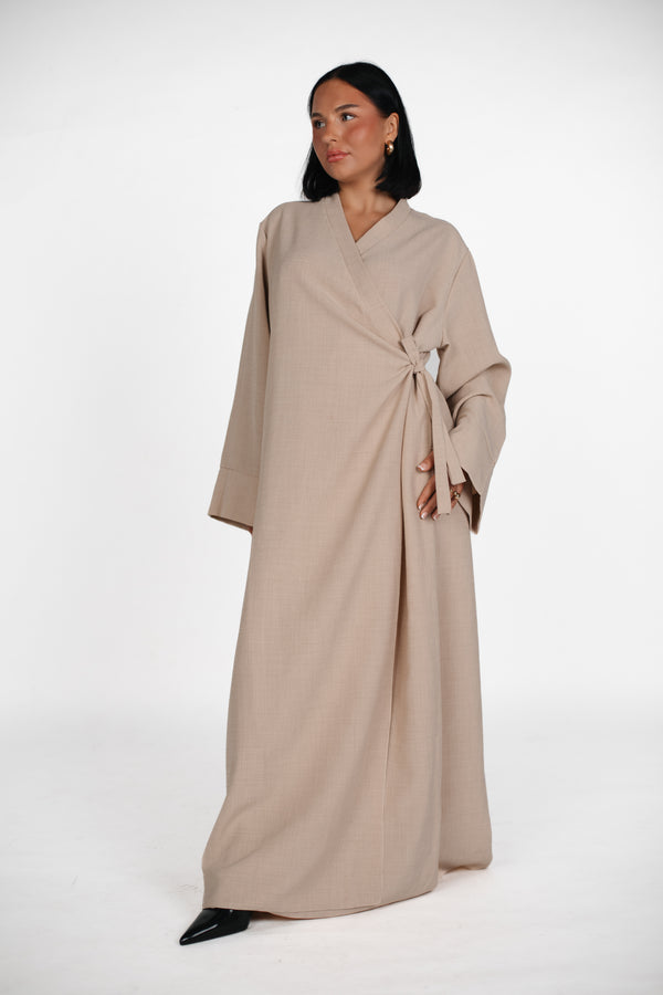 Abaya Kleid mit seitlicher Schleife - Beige