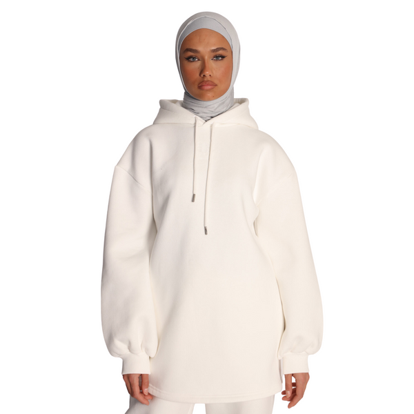 DRAWSTRINGED BISHOPSLEEVE HOODIE - WEISS