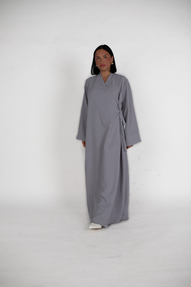 Abaya Kleid mit seitlicher Schleife - Grau