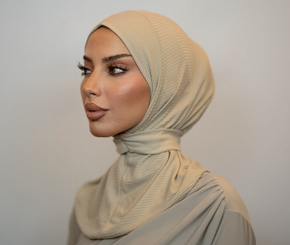Snap Button Hijab Ribbed  | Ecru