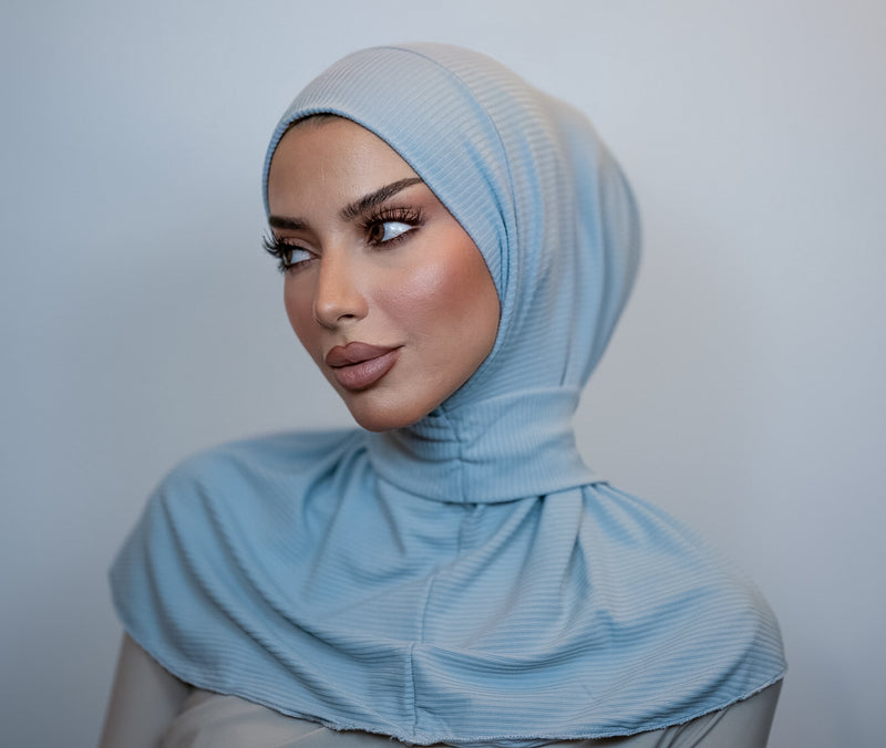 Snap Button Hijab Ribbed | Ash Blue