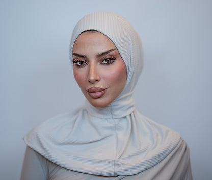 Snap Button Hijab Ribbed | Ivory