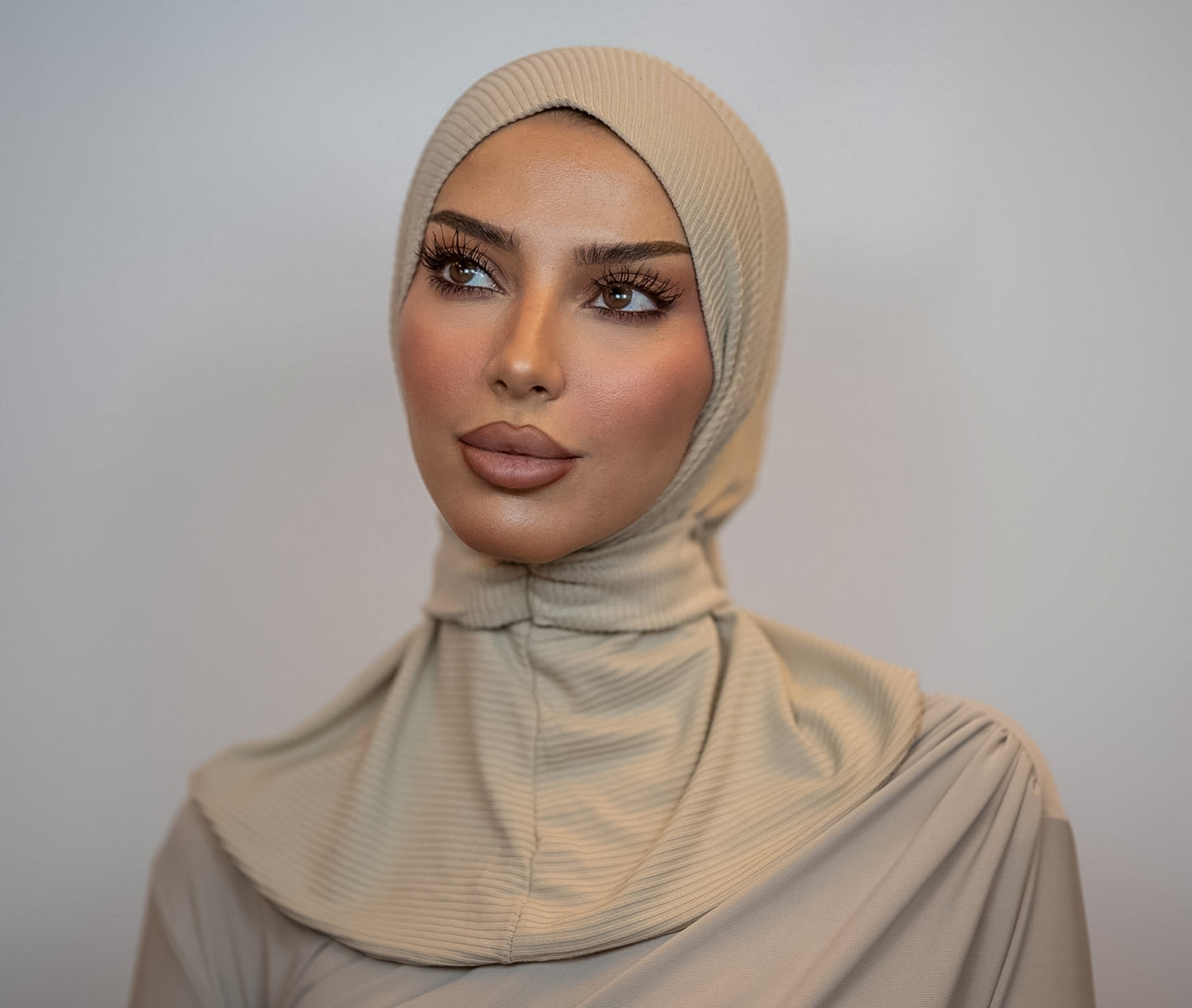 Snap Button Hijab Ribbed  | Ecru