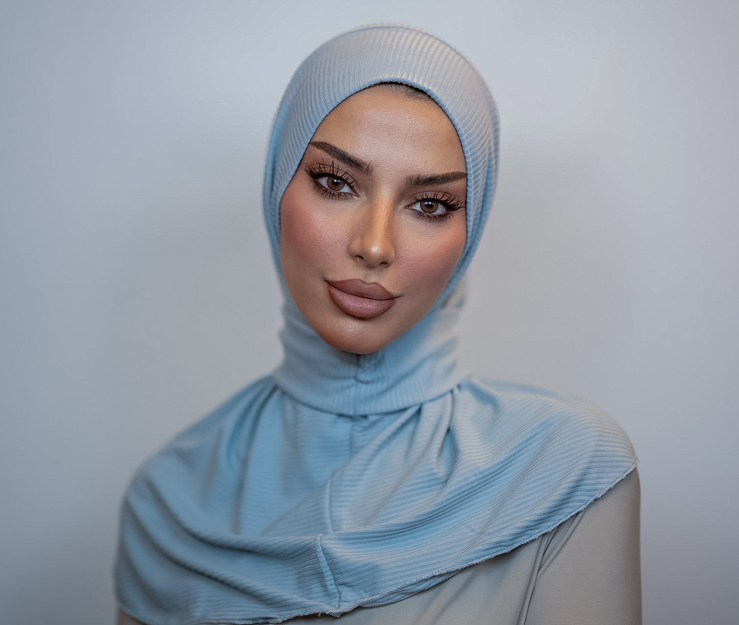 Snap Button Hijab Ribbed | Ash Blue